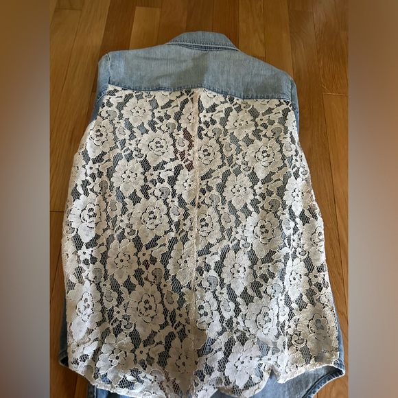 BP from Nordstrom denim lace long sleeve button down shirt, lace in back. NWOT - Picture 4 of 7